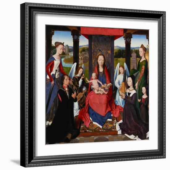 Triptych of John Donne, Central Panel: St. Mary and Child Surrounded by Saints, Angels and Donors-Hans Memling-Framed Giclee Print