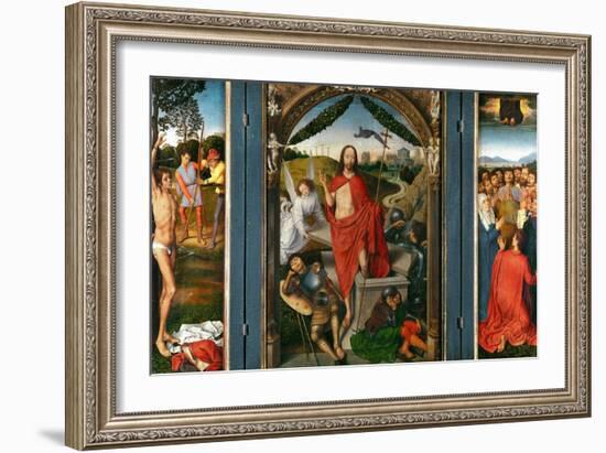 Triptych of the Resurrection with Saint Sebastian (Left Wing) and Ascension of Christ (Right Wing)-Hans Memling-Framed Giclee Print