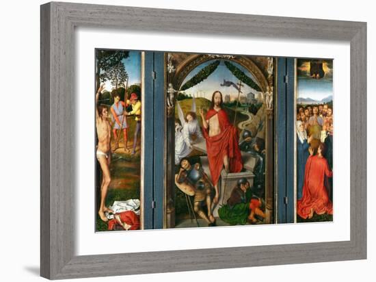 Triptych of the Resurrection with Saint Sebastian (Left Wing) and Ascension of Christ (Right Wing)-Hans Memling-Framed Giclee Print