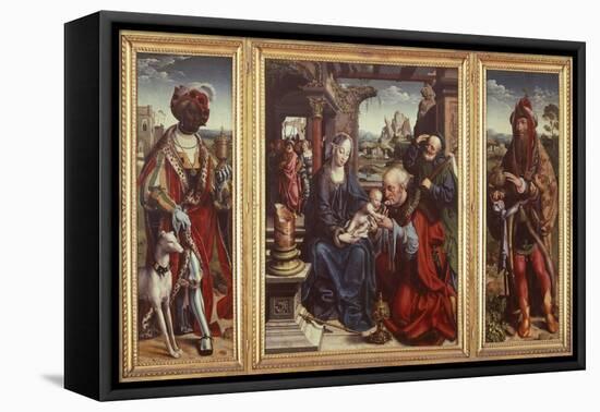 Triptych with Adoration of Magi, 1515-1520-Joos Van Cleve-Framed Premier Image Canvas