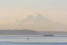 USA, Washington State. Mt. Rainier in morning light. Calm Puget Sound ferry crossing-Trish Drury-Photographic Print