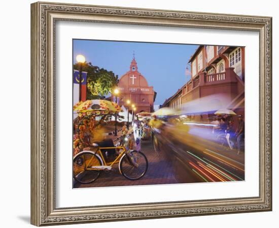 Trishaws Passing in Town Square, Melaka, Malaysia, Southeast Asia, Asia-Ian Trower-Framed Photographic Print