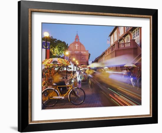 Trishaws Passing in Town Square, Melaka, Malaysia, Southeast Asia, Asia-Ian Trower-Framed Photographic Print