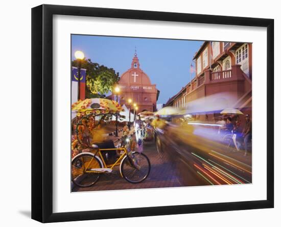 Trishaws Passing in Town Square, Melaka, Malaysia, Southeast Asia, Asia-Ian Trower-Framed Photographic Print