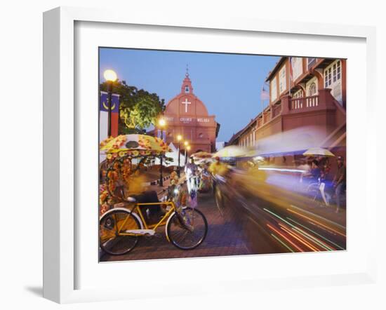 Trishaws Passing in Town Square, Melaka, Malaysia, Southeast Asia, Asia-Ian Trower-Framed Photographic Print