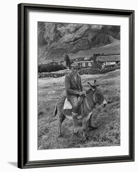 Tristan Da Cunha Island Chef Willie Repetto Riding Donkey-Carl Mydans-Framed Photographic Print