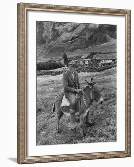 Tristan Da Cunha Island Chef Willie Repetto Riding Donkey-Carl Mydans-Framed Photographic Print