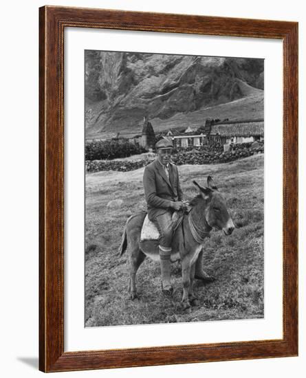 Tristan Da Cunha Island Chef Willie Repetto Riding Donkey-Carl Mydans-Framed Photographic Print