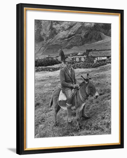 Tristan Da Cunha Island Chef Willie Repetto Riding Donkey-Carl Mydans-Framed Photographic Print