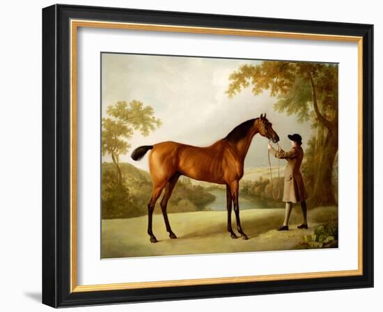 Tristram Shandy, a Bay Racehorse Held by a Groom in an Extensive Landscape, circa 1760-George Stubbs-Framed Giclee Print