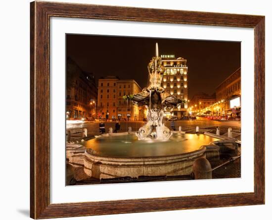Tritone Fountain at Night, Rome, Italy-George Oze-Framed Photographic Print