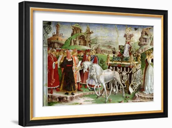 Triumph of Minerva: March, from the Room of the Months, Chariot and the Group of Savants, c.1467-70-Francesco del Cossa-Framed Giclee Print