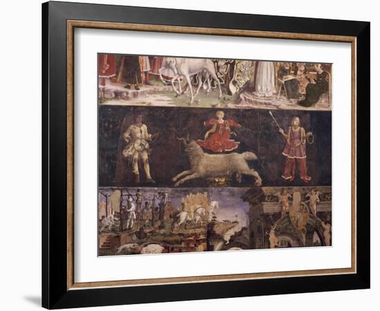 Triumph of Minerva, Sign of Aries and Borso D'Este Administrating Justice and Going Hunting-Francesco del Cossa-Framed Giclee Print