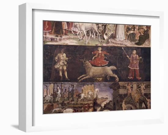 Triumph of Minerva, Sign of Aries and Borso D'Este Administrating Justice and Going Hunting-Francesco del Cossa-Framed Giclee Print