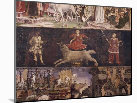 Triumph of Minerva, Sign of Aries and Borso D'Este Administrating Justice and Going Hunting-Francesco del Cossa-Mounted Giclee Print