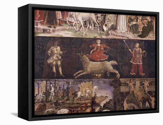 Triumph of Minerva, Sign of Aries and Borso D'Este Administrating Justice and Going Hunting-Francesco del Cossa-Framed Premier Image Canvas