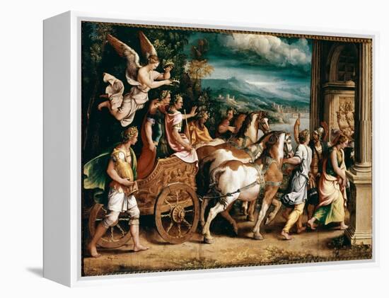 Triumph of Titus and Vespasian (Painting, Ca 1537)-Giulio Romano-Framed Premier Image Canvas