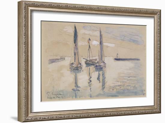 Trois barques à voiles à l'abri d'une jetée-Paul Signac-Framed Giclee Print