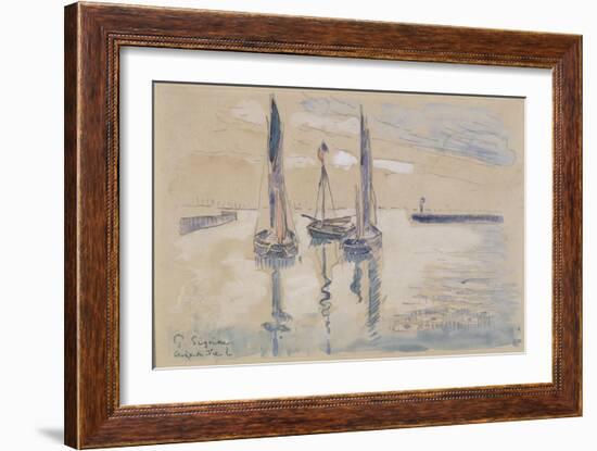 Trois barques à voiles à l'abri d'une jetée-Paul Signac-Framed Giclee Print