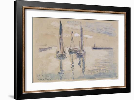 Trois barques à voiles à l'abri d'une jetée-Paul Signac-Framed Giclee Print