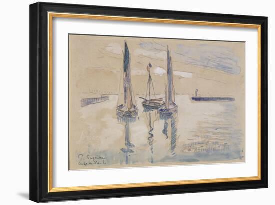 Trois barques à voiles à l'abri d'une jetée-Paul Signac-Framed Giclee Print