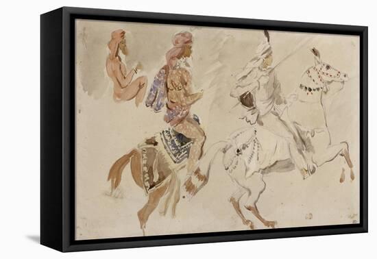 Trois études de cavaliers orientaux allant sur la droite d'après "Le Voyage en Inde pendant les-Eugene Delacroix-Framed Premier Image Canvas