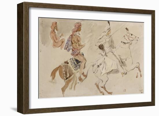 Trois études de cavaliers orientaux allant sur la droite d'après "Le Voyage en Inde pendant les-Eugene Delacroix-Framed Giclee Print