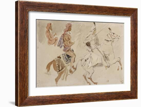 Trois études de cavaliers orientaux allant sur la droite d'après "Le Voyage en Inde pendant les-Eugene Delacroix-Framed Giclee Print