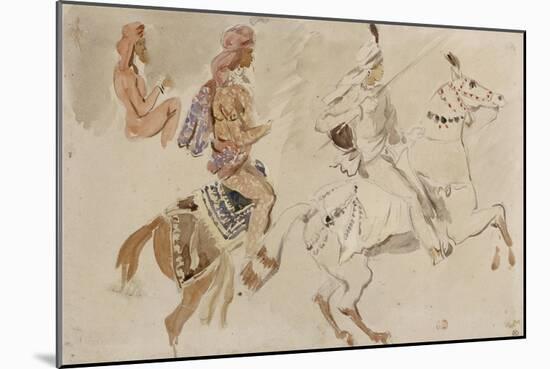 Trois études de cavaliers orientaux allant sur la droite d'après "Le Voyage en Inde pendant les-Eugene Delacroix-Mounted Giclee Print