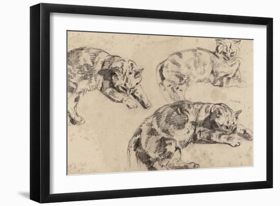 Trois études de chats allongés, la tête vers la droite-Eugene Delacroix-Framed Giclee Print