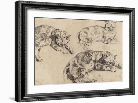 Trois études de chats allongés, la tête vers la droite-Eugene Delacroix-Framed Giclee Print