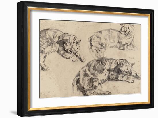 Trois études de chats allongés, la tête vers la droite-Eugene Delacroix-Framed Giclee Print