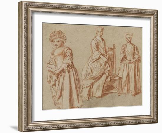 Trois études de jeunes filles debout-Jean Antoine Watteau-Framed Giclee Print