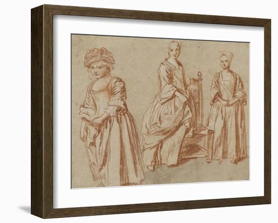 Trois études de jeunes filles debout-Jean Antoine Watteau-Framed Giclee Print