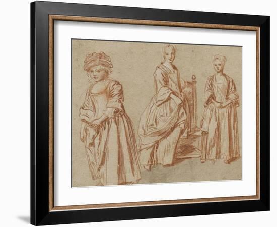 Trois études de jeunes filles debout-Jean Antoine Watteau-Framed Giclee Print