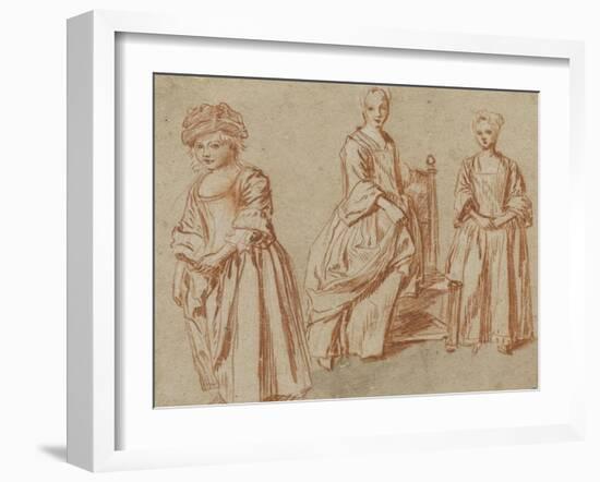 Trois études de jeunes filles debout-Jean Antoine Watteau-Framed Giclee Print