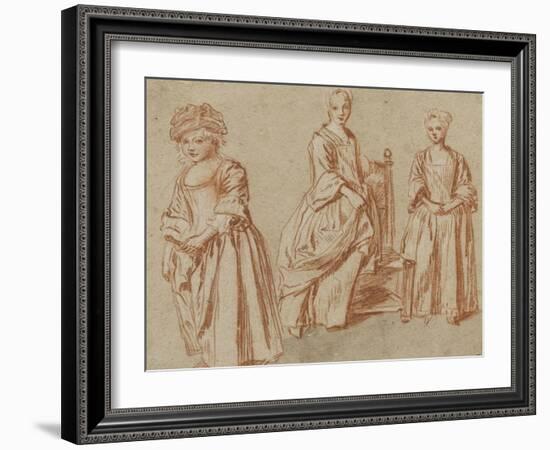 Trois études de jeunes filles debout-Jean Antoine Watteau-Framed Giclee Print