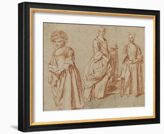 Trois études de jeunes filles debout-Jean Antoine Watteau-Framed Giclee Print