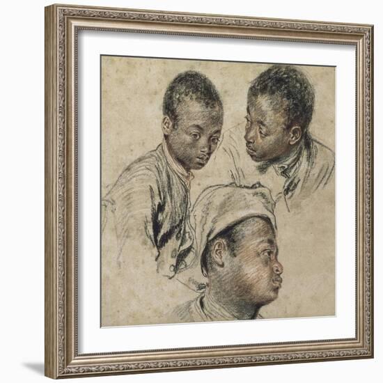 Trois études de la tête d'un jeune noir-Jean Antoine Watteau-Framed Giclee Print