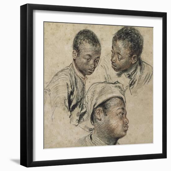 Trois études de la tête d'un jeune noir-Jean Antoine Watteau-Framed Giclee Print