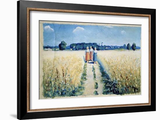 Trois Femmes Sur La Route (Three Women on the Road). Paysannes Aux Pieds Nus Et En Costume Traditio-Kazimir Severinovich Malevich-Framed Giclee Print