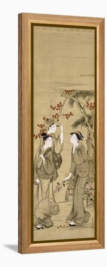 Trois jeunes femmes sous les érables rouges-Kubo Shunman-Framed Premier Image Canvas