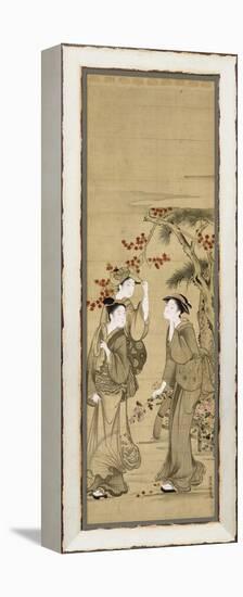 Trois jeunes femmes sous les érables rouges-Kubo Shunman-Framed Premier Image Canvas