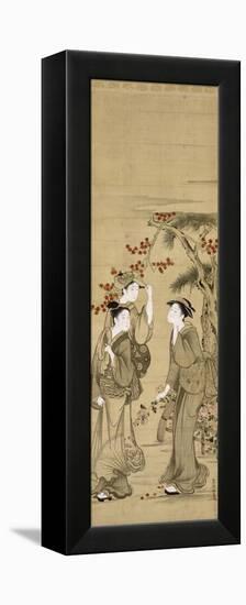 Trois jeunes femmes sous les érables rouges-Kubo Shunman-Framed Premier Image Canvas