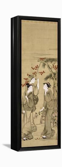 Trois jeunes femmes sous les érables rouges-Kubo Shunman-Framed Premier Image Canvas