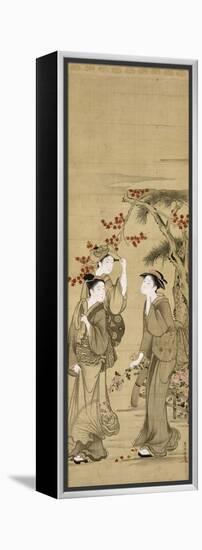 Trois jeunes femmes sous les érables rouges-Kubo Shunman-Framed Premier Image Canvas