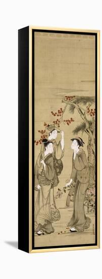 Trois jeunes femmes sous les érables rouges-Kubo Shunman-Framed Premier Image Canvas