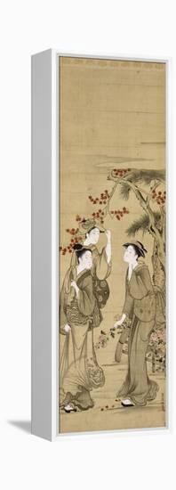 Trois jeunes femmes sous les érables rouges-Kubo Shunman-Framed Premier Image Canvas