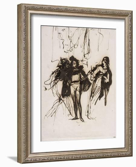 Trois personnages en costume renaissance; projet pour le "Faust" de Goethe :Méphisto, Faust et-Eugene Delacroix-Framed Giclee Print