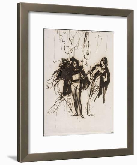 Trois personnages en costume renaissance; projet pour le "Faust" de Goethe :Méphisto, Faust et-Eugene Delacroix-Framed Giclee Print